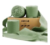 3 Rolls Sage Green Handmade Chiffon Ribbon, 1.5" x 21Yd Frayed Fringe Silk Ribbons for Wedding Invitations, Bridal Bouquets,Baby Show Gifts Wrapping, Decorations