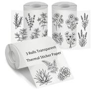 3 Rolls Self-Adhesive Thermal Printer Stickers, 55mmx3.5m Sticker Printer Paper, Thermal Labels Compatible with PM230 Mini Sticker Printer,Transparent Thermal Printer labels for Journal, Study, Photos