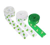 3 Rolls St Patrick's Day Craft Ribbon Rolls for Wrapping Decoration | Polyester Cloth, Lovely Four-leaf Print, Diy-friendly for Bouquets, Stairs, Carnival Festivals, Wedding Decor