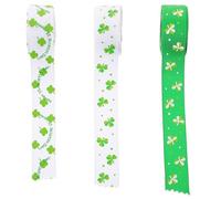 3 Rolls St Patrick's Day Four-Leaf Ribbon for Bows, Craft Wrapping | Polyester Cloth, Custom Length for Gift Boxes and Envelopes, Party Planners, Carnival Festivals
