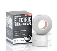 3 Rolls White Electrical Insulating Tape 17mm Wide 9m Long Strong PVC Insulation for Electrical Wiring and Cables Flame Retardant High Performance Durable Tape for Home Auto Workshop and DIY Repairs