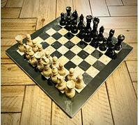 3 Roots 15" Marble Chess Set - Fossilstone & Black | Handmade Marble Chess Board Large Chess for Home Decor & Gift Set Staunton Tournament Two Players Chess Game Table Set