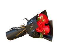3 Rose Heads Artificial Rose Bouquet Hand Holding Soap-Flower Bouquet for Her Girlfriend Women on Valentine's Day Mother's Day Anniversary Birthday Christmas Thank You Gifts Red