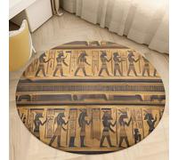 3' Round Area Rug for Bedroom Water Absorbent Coral Velvet Low Pile Floor Carpet Boho Non-Slip Backing Egypt Hieroglyphics Throw Rug Machine Washable Bathroom Mat for Tub Shower Toilet