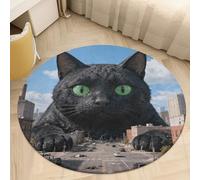 3' Round Area Rug for Bedroom Water Absorbent Coral Velvet Low Pile Floor Carpet Thin Non-Slip Backing Black Cat Giant City Throw Rug Washable Bathroom Mat for Tub Shower Toilet
