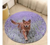 3' Round Area Rug for Bedroom Water Absorbent Coral Velvet Low Pile Floor Carpet Thin Non-Slip Backing Dingo in Lavender Field Throw Rug Washable Bathroom Mat for Tub Shower Toilet