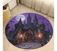 3' Round Area Rug for Bedroom Water Absorbent Coral Velvet Low Pile Floor Carpet Thin Non-Slip Backing Gothic Castle Night Throw Rug Washable Bathroom Mat for Tub Shower Toilet
