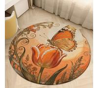 3' Round Area Rug for Bedroom Water Absorbent Coral Velvet Low Pile Floor Carpet Thin Non-Slip Backing Monarch Tulip Blossom Throw Rug Washable Bathroom Mat for Tub Shower Toilet