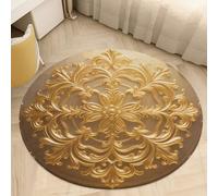 3' Round Area Rugs Ultra-Thin 0.2" Coral Velvet Low Pile Classic Gold Patterns Indoor Mats for Entryway Circle Bathroom Rug Welcome Front Door Mat Floor Carpet for Bedroom Decor