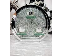 3 Round Crushed Crystal Tealight Holder Tealight holder Clear Silver Mirror Glass Candle Holder With Walls Home Decor Wedding