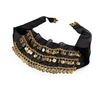 3 Rows Belly Dancing Dance Hip Scarf Skirt Belt with 128 Coins red Belly Dance wrap Hip Scarf Belt with Gold Coins (Black)