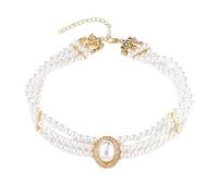 3 Rows Pearls Choker,Wedding Suite Beads Choker Necklace,1920s Simulated Pearl Rhodium Plated Elegance Charm Multi Layer Choker Pendant Necklaces Prom Party for Women and Girls