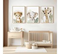 3 Safari Baby Room Poster 40 x 50 cm Children's Savannah Lion Giraffe Elephant Picture Jungle Animals Canvas Animals Forest Boy Baby Poster Wall Decoration Child Girl Boy (BYGC038-40x50)