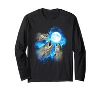 3 Salmon Fish Howling at The Moon Colorful Blue Long Sleeve T-Shirt