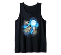 3 Salmon Fish Howling at The Moon Colorful Blue Tank Top