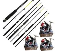 3 Sea Fishing Boat Rods 6FT Yellow Tip Boat Max Beach + 3 Silk 70 Sea Red Reels