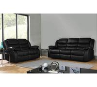 3 Seat + 2 Seat Set Black Recliner Sofa Leather Bonded Reclining Sofa Suite Sofas Chair D Pro T Homeware