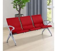 3-Seat Airport Reception Bench with Backrest & Armrests, PU Leather Waiting Room Chairs, Enclosed Beam Design for Office, Salon, Bank, Hospital & School (Red)