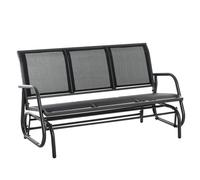 3-Seat Glider Rocking Chair Black Texteline Mesh, Metal Frame 151x75x85cm Patio