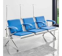 3-Seat PU Leather Waiting Room Bench - Blue IV Chair With IV Pole Stand, Phlebotomy Chair, For Clinic, Hospital, Outpatient, Home