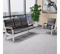 3-Seat PU Leather Waiting Room Bench with Arms and Backrest - Comfortable and Easy to Assemble Seating for Reception Areas and Entryways