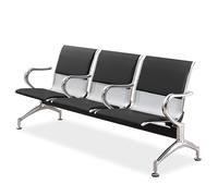 3-Seat Reception Bench for Airport & Office Leather Upholstered Waiting Chair with Armrests Comfortable Cushioned Seating Black Ideal for Public Spaces