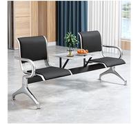 3-Seat Waiting Room Bench with Table and Armrests - Leather Visitor Chair Steel Garden Bench Reception Seating for Airport Hospital Office Waiting Area