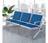 3-Seat Waiting Room Chair Airport Reception Bench with Backrest & Armrests Office Guest Seating for Lobby Hospital Bank & Lounge (Blue)
