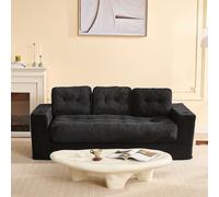 3 Seater Couch for Living Room, Space-Saving Boneless Sofa in a Box with Cushions & Cup Holders, Corduroy Floor Sofa with Backrest, No Assembly Required, for Small Spaces & Teens, Black