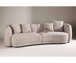 3 Seater Curved Beige Boucle Modular Sofa, 2 Piece Contemporary Sectional With Pillows In Beige Boucle