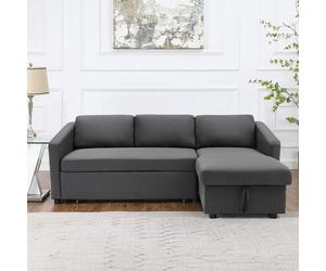 3 Seater Fabric Corner Sofa Bed with Storage Chaise Lounge L-Shape Couch Bed LivingRoom Free Combination Unit Movable Pulley Sofa Bed