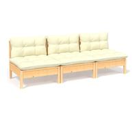 3-Seater Garden Sofa Modular Sofa with Cream Cushions Solid Pinewood vidaXL