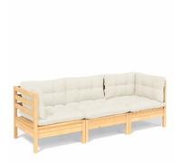 3-Seater Garden Sofa Modular Sofa with Cream Cushions Solid Pinewood vidaXL