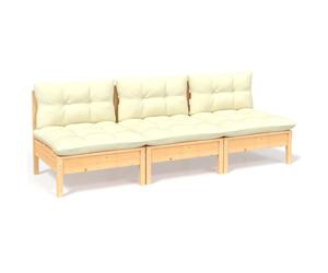 3-Seater Garden Sofa Modular Sofa with Cream Cushions Solid Pinewood vidaXL