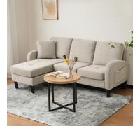 3-Seater L-shaped Corner Sofa with Reversible Chaise Lounge, Extra Cushion, Compact Couch for Apartment, 116L x 118W x 82H cm, Beige+Grey Aosom UK