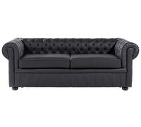3 Seater Leather Sofa Black CHESTERFIELD
