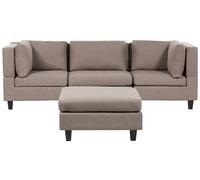 Beliani Modular Sofa 3 Seater Unstad With Ottoman Fabric Brown