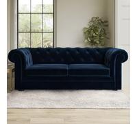 3 Seater Pull-Out Chesterfield Sofa Bed in Navy Blue Velvet - Bronte