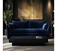 3 Seater Pull-Out Sofa Bed with Storage in Navy Blue Velvet - Gaia