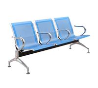 3-Seater Reception Bench with Armrests, Steel Frame, Black, Office Waiting Room Chair