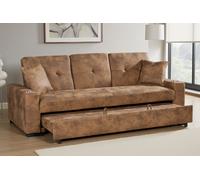 3 Seater Sofa Bed In Faux Leather Suede Brown Sofabed