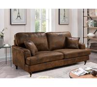 3 Seater Sofa In Faux Leather Suede Brown With Plain Cushions
