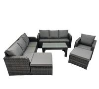 3 Seater Sofa Reclining Chair Coffee Table with 2 Big Footstools Fimous Dark Grey One Size