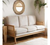 3 Seater Sofa Settee Rattan White Fabric Birlea Ivy