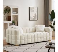 3 Seater Sofa, Teddy Fleece Fabric 210 CM Loveseat Couch with 2 Pillow FURNITURE ONE White 1 Pack