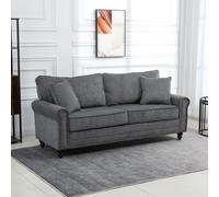 HOMCOM Fabric Sofa 3 Seater Sofa for Living Room w/ Throw Pillow Grey
