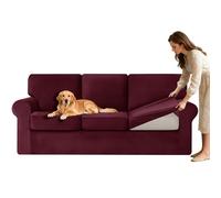 3-Seater Stretch Sofa Cover Velvet Slipcovers for Separate Cushions & Backrests Washable Fitted Couch Covers 7-Piece Set (Bury Large)