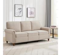 3 Seater Studded Couch Linen Fabric Settee living room, office Beige