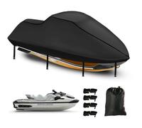 3 Seater Waterproof Jet Ski Covers, Upgraded 420D Heavy Duty Nano Coating PWC Cover,2 Air Vent Marine Grade UV Resistant for Yamaha,Seadoo,Kawasaki,Waverunner Polaris from 116" to 125"(Black)