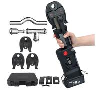 3-Second Hydraulic Pipe Crimper - Battery-Powered Cordless Press Tool w/ 3 Jaws + 2 Batteries | Portable Plumbing Kit